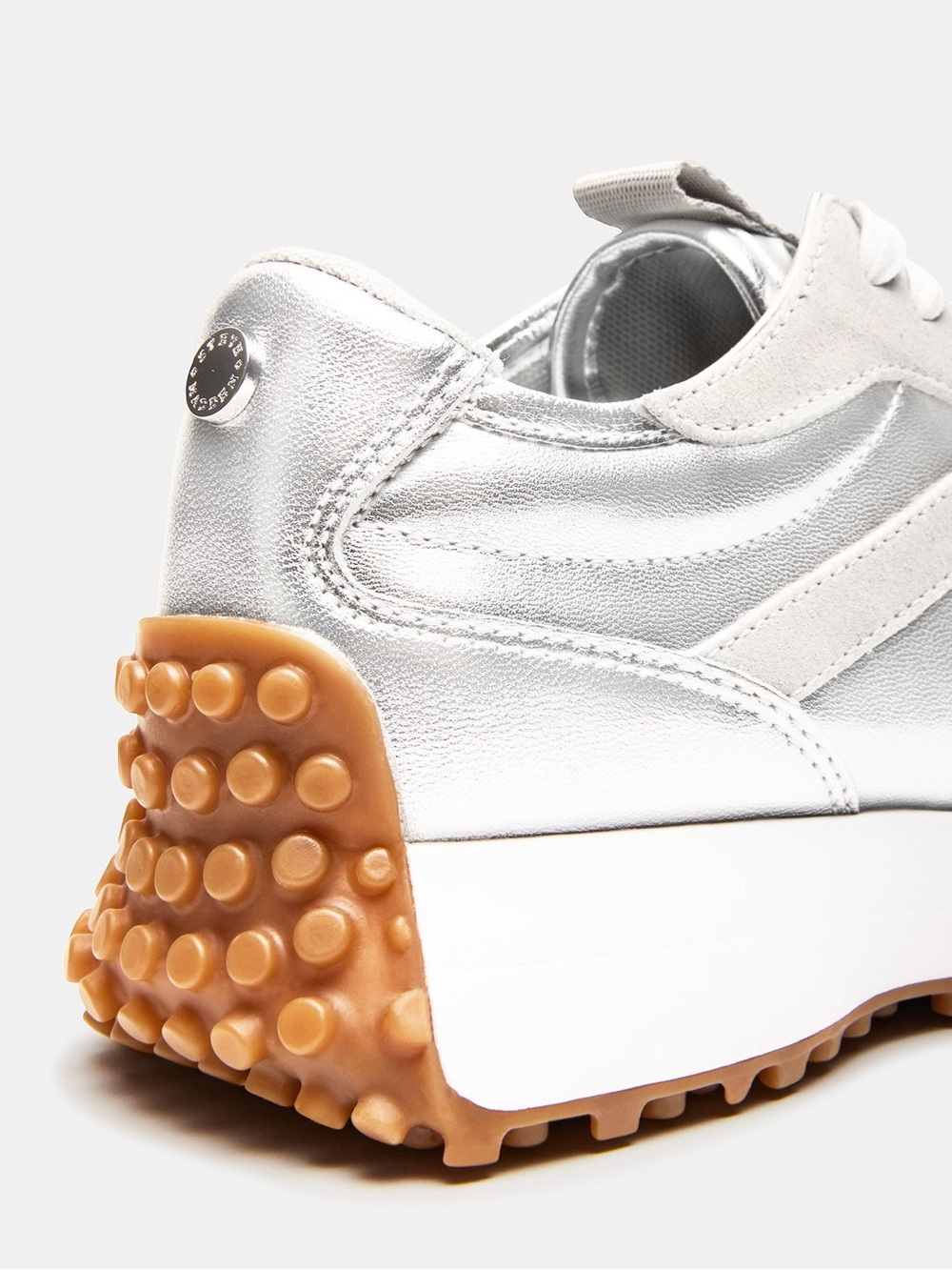 Steve Madden Metallic Silver & Cream Platform Sneakers with Gum Tread - Picture 5 of 12